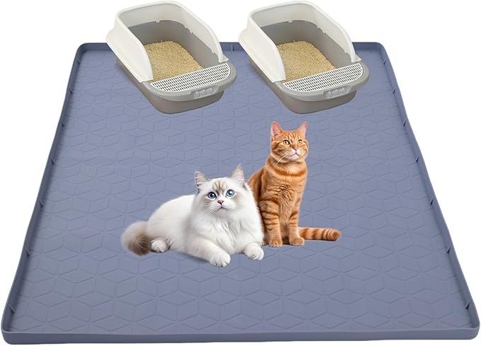 Cat Litter Mat,34" x22" Silicone Cat Mat for Litter Box, Soft Kitty Litter Trapping Mats for Scatter Control,Easy Cleaning& Waterproof Cat Litter Pads