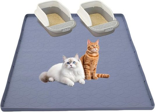 Cat Litter Mat,34" x22" Silicone Cat Mat for Litter Box, Soft Kitty Litter Trapping Mats for Scatter Control,Easy Cleaning& Waterproof Cat Litter Pads