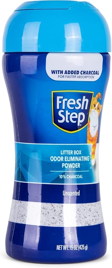 Fresh Step Litter Box Charcoal Odor Eliminator Powder, Cat Litter Deodorizer Additive with Activated Charcoal to Absorb and Control Strong Cat Litter Box Odors, 15 Oz