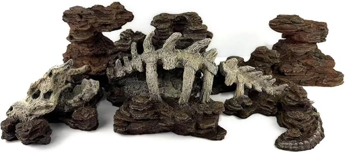 Allcolor Aquarium Rock Decor, Wilderness Keel Set for 40+ Gallon Tanks | A large modular landscape combines layered stone formations, skeletal arches, caves, and planting pockets.
