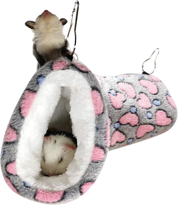 LEFTSTARER Hanging Tunnel for Small Animals Guinea Pig Accessories Sugar Glider Cage Accessories Hamster Rat Toys Ferret Hammock（Heart-Grey）