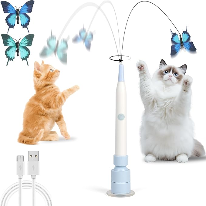 Wortade Interactive Cat Toys for Indoor Cats, Automatic Butterfly Cat Toy USB Rechargeable, Electric Cat Teaser Toy for Bored Indoor, Flying Bird Feather Wand Toy Kitten Toys Multi Cat Households
