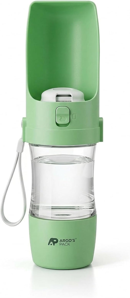 Argo's Pack 2-in-1 Dog Water Bottle & Food Container: Foldable Bowl, Leak-Proof & Portable. Durable Travel Gear for Dogs & Cats. Essential for Walking & Hiking. Perfect for Active Pet Owners (Green)