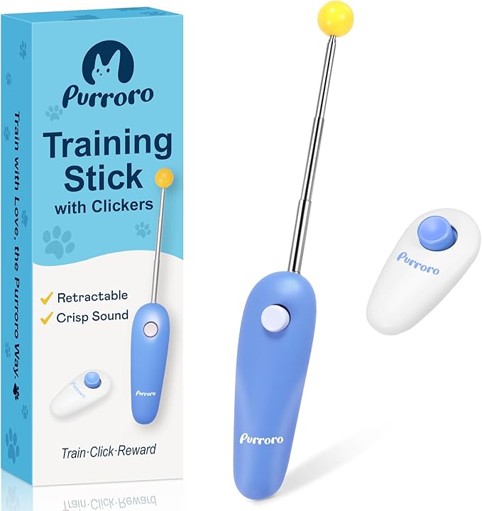 Cat Training Clicker Kit – Includes Finger Clicker and Target Stick – Perfect for Positive Reinforcement, Behavior & Obedience Training Indoors & Outdoors – Suitable for Dogs, Birds & Small Pets