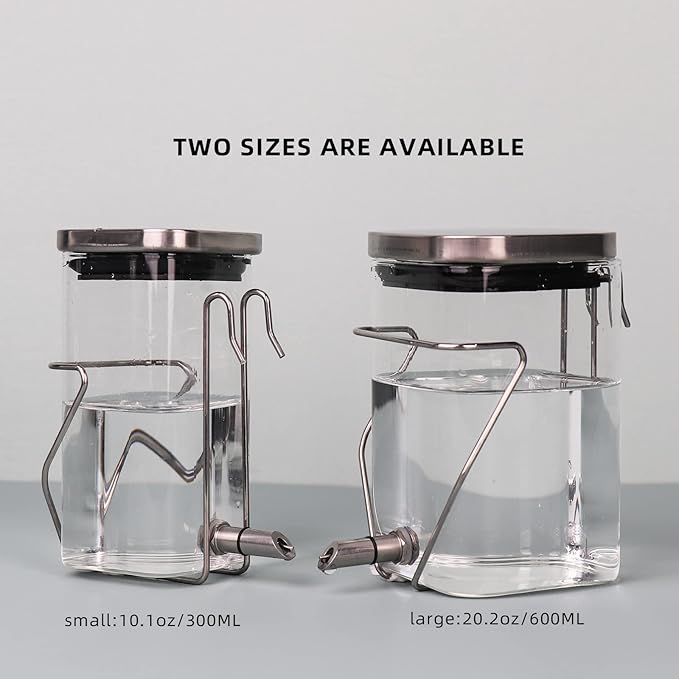 Hamster Water Bottle, Small Animal Glass Waterer, Stainless Steel Nozzle No-Drip Drinker Waterer for Sugar Glider, Rat and Birds (10.1oz)