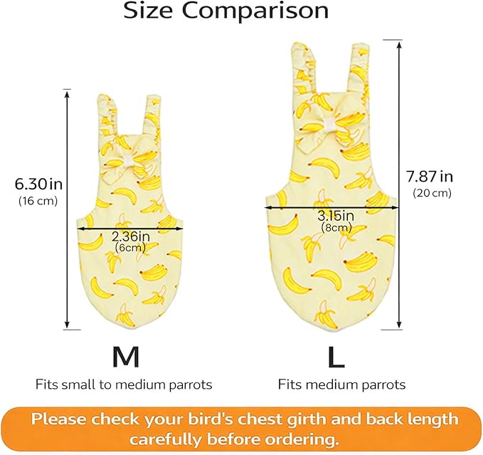 Bird Diaper and Leash Set with Harness, Monk Parakeet/Caique/Senegal Parrot Diapers with Harness, Pet Bird Flight Suit Set for Outdoor Flying & Training (L)