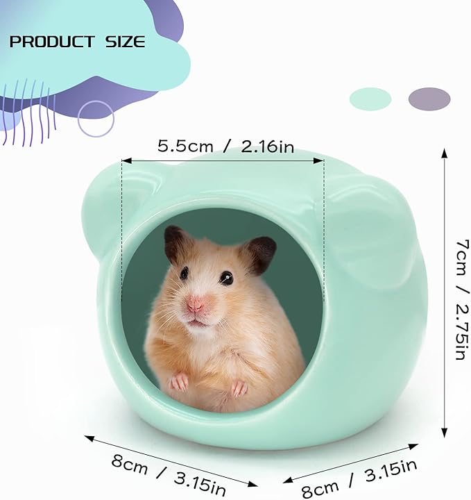 Ceramic Hamster House, Cute Animal Shaped Hamster Cave, Summer Cool Small Animal Hideout Habitat Decor for Dwarf Hamsters, Small Gerbils (Grey)