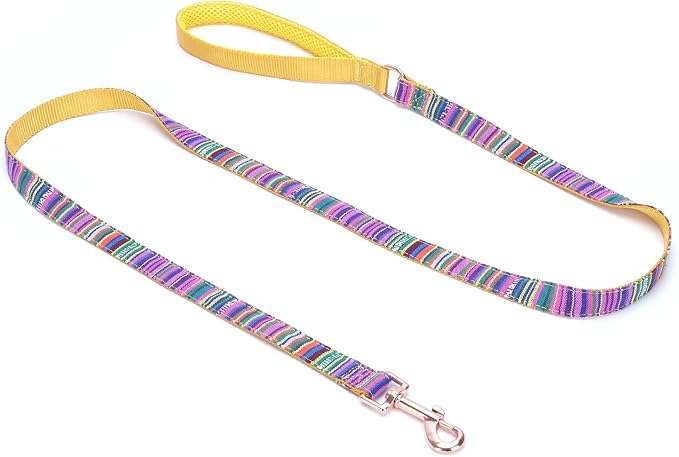 Dog Collar and Leash Set for Dogs Walking Bohemia Ethnic Style | Soft Durable Nylon Adjustable Collar with Metal Buckle 5ft Matching Leash with Padded Handle for Small Medium Large Dogs