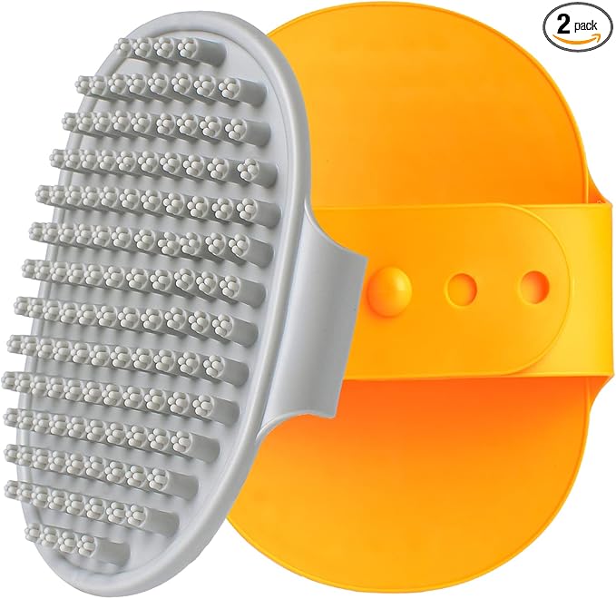Dog Grooming Brush, Pet Shampoo Bath Brush Shedding Soothing Massage Rubber Comb with Adjustable Ring Handle for Long Short Haired Dogs and Cats 2pcs