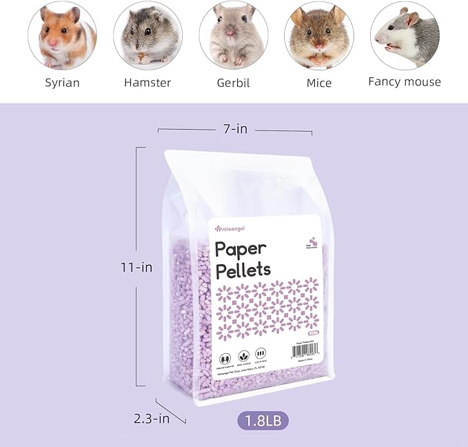 Niteangel Hamster Paper Pellets Bedding 1.8LB / 850g Small Aninam Bedding for Syrian Dwarf Hamsters Gerbils Mice Mouse Lemming Degus or Other Small-Sized Pets (Purple)