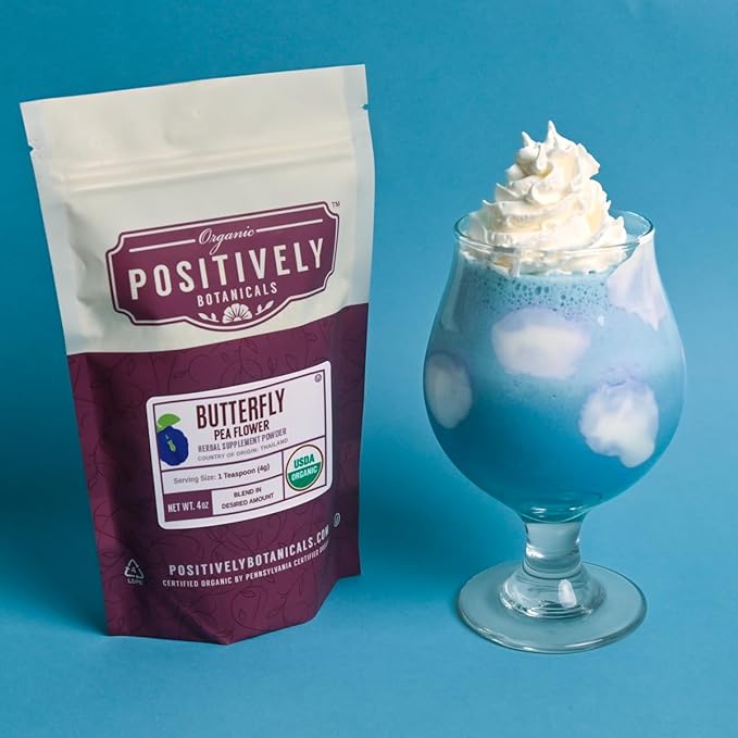 Organic Positively Botanicals Company, Butterfly Pea Flower, Herbal Tea Loose Leaf Botanical, 4 Ounce