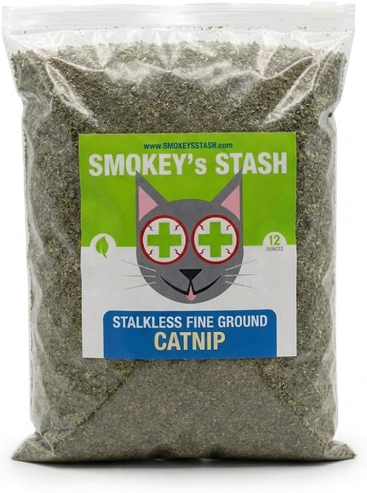 Smokey's Stash Catnip Stalkless Dried Ground Premium Bulk 12 Ounce Bag Strong Cat nip for Cats