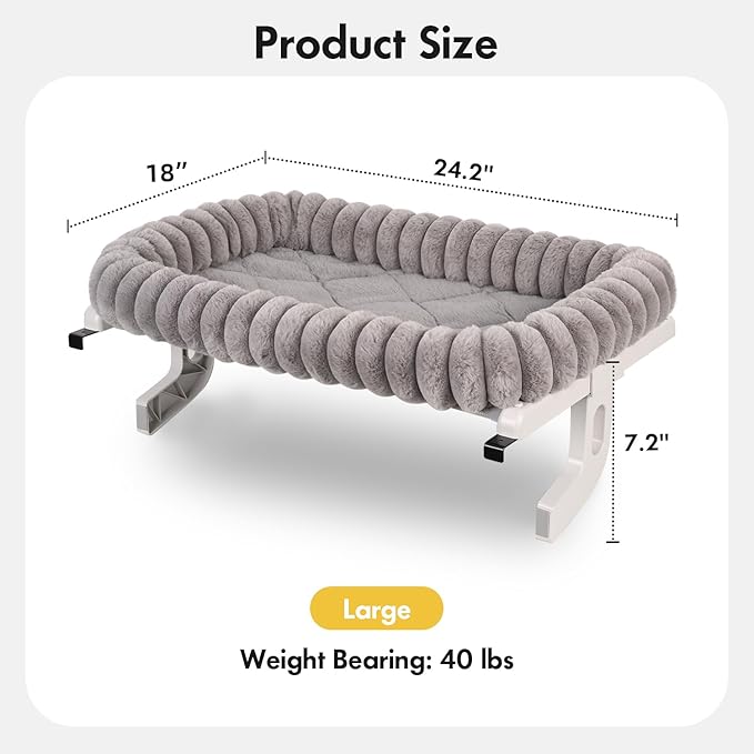Zoratoo Cloud-Cuddle Cat Window Perch with 4-Sided Bolster, Zipper Design Cushion Window Seat for Window Sill, Sturdy Metal Frame & Easy Assembly Pet Hammock Bed for Indoor Cats (Gray, Large)