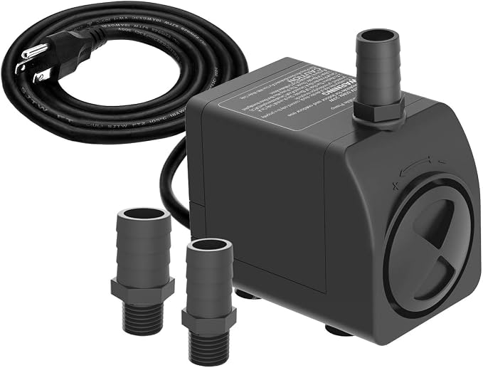 300GPH Submersible Water Pump 5.2ft High Lift for Fountains | Ultra-Quiet with Over Heating Protection, Perfect for Hydroponic, Small Pond, Aquarium, Fountain Outdoor