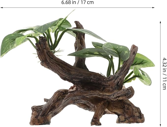 Driftwood Cave Aquarium Decor, Artificial Fish Tank Driftwood Decoration Fake Plant Tree Decorations Realistic Cave Cloth Leaf Plants for Fish Tanks Aquatic Landscapes Ornaments 6. 68x4. 32x3. 93in
