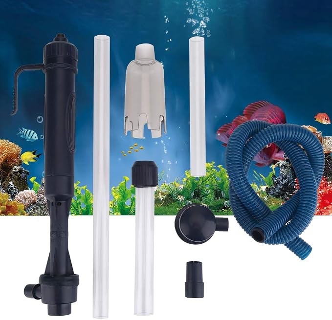 Keenso Vacuum Fish Cleaner Tools for Aquarium Water Changer with Thermometers Fish Net Kit for Gravel and Sand Cleaning