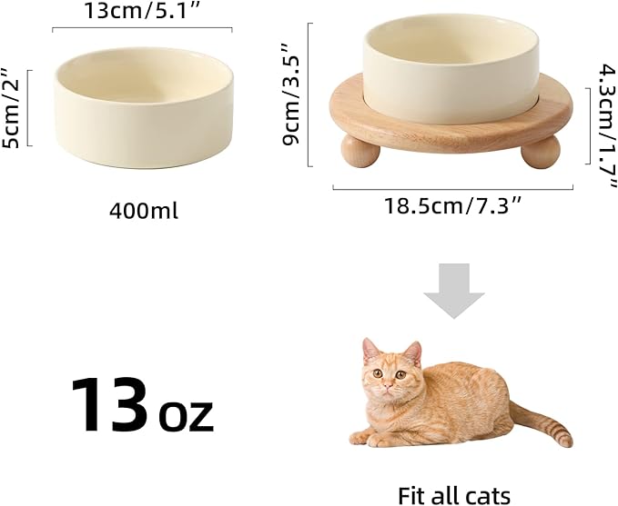 Havniva Raised Cat Water Bowl 5.1” Elevated Ceramic Cat Food and Water Bowl Whisker Friendly Pet Water Bowls for Indoor Cats, Wide Kitten Dish Relieve Whisker Fatigue Non Slip Cat Feeder