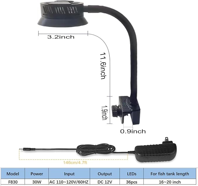 Ahareef Clip-on Full Spectrum LED Reef Light 30W for SPS/LPS Corals – Dimmable Aquarium Light with 3 Timers/5 Brightness/3 Models, Perfect for Saltwater & Nano Reef Tanks (16-20 Inch)