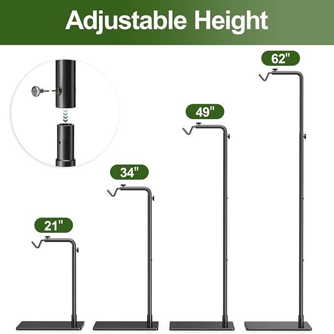 Reptile Heat Lamp Stand, Adjustable 21"-62"H Light Holder, Heavy Base | Heavy Duty, Wide Compatibility for Bearded Dragon, Turtle, Snake, Lizard, Terrarium Tank or Aquarium Use