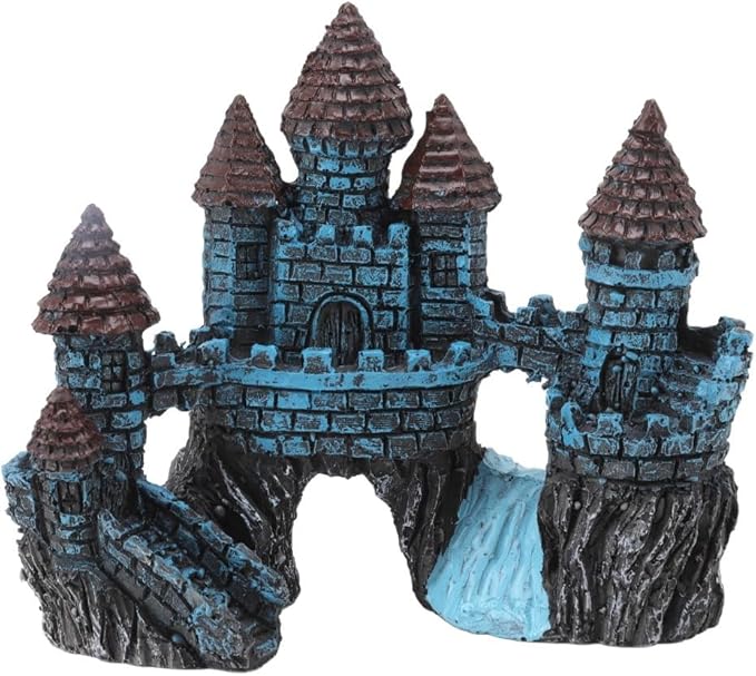 5.5 Inch Blue Resin Castle Fish Tank Ornament Vintage Simulation House Cave Hideouts Aquarium Fish Tank Decoration