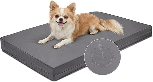 Vonabem Outdoor Waterproof Dog Bed Washable, Small Crate Pad 24 inch, Cooling Wipeable Puppy Beds with Removable Cover Reversible, Foam Leather Durable Anti-Slip Kennel Pads 23"x17" Grey