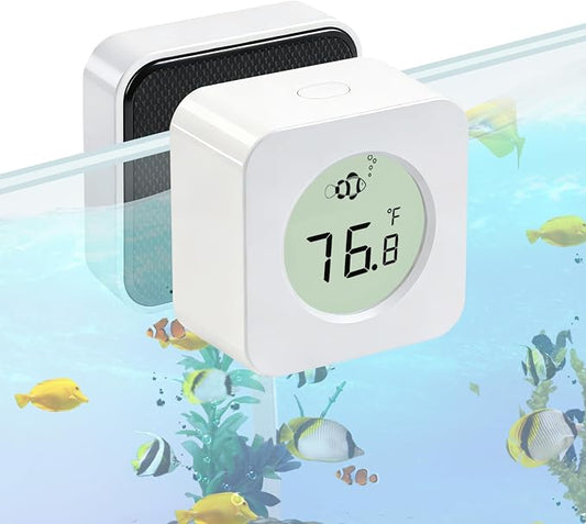 Nano Aquarium Magnetic Algae Scraper, Built-in High Accuracy Digital Aquarium Thermometer, 2 in 1 Fish Tank Glass Cleaner Tool for 1-30 Gallons Glass Tank