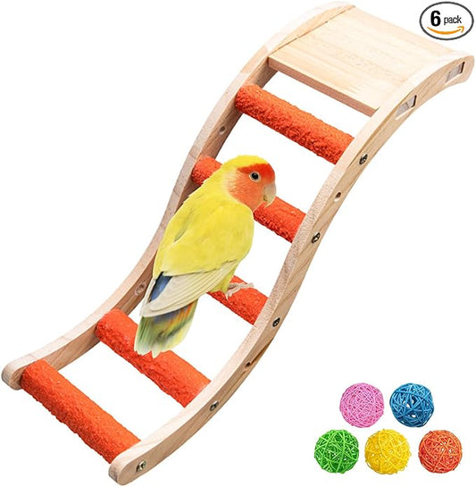 Hamiledyi Nature Wooden Bird Ladder Pet Parrots Climb Bridge Exercise Stands for Parakeet Climbing Chewing Bridge Bird Cage Accessories for Cockatiel Parakeet Lovebirds Budgie (Orange)
