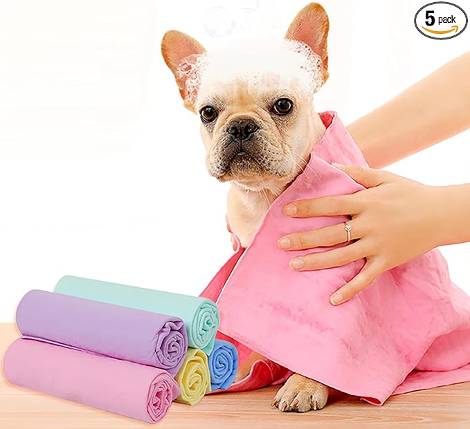 GabeFish Super Absorbent Shammy Dog Towels Quick Dry Eco-Friendly Soft Multifunctional Pets Cats Towel Packs Small 5PC
