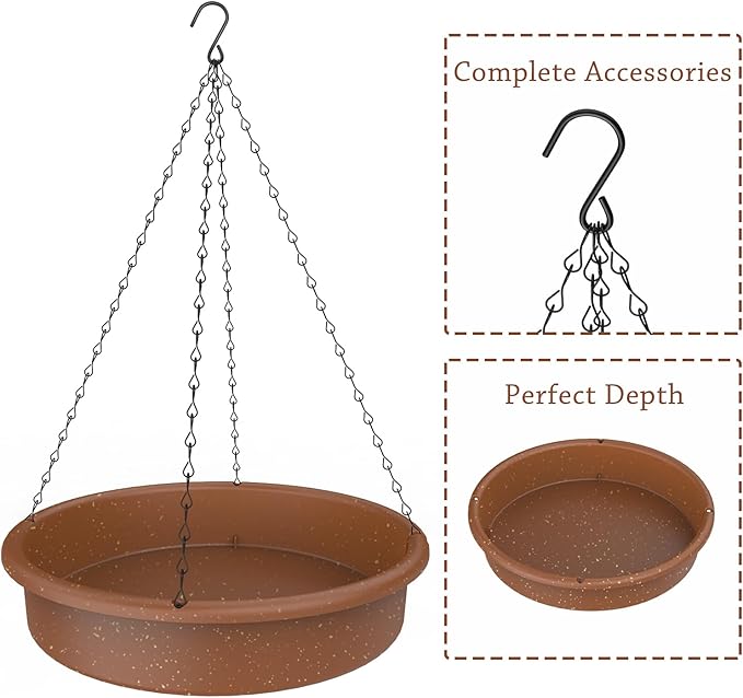 AISITIN 12 Inch Hanging Bird Bath with Solar Fountain, Outdoor Solar Powered Hanging Bird Bath Fountain, Multi-Functional Bird Basin for Drinking & Feeding, Solar Water Pump for Garden Patio Yard