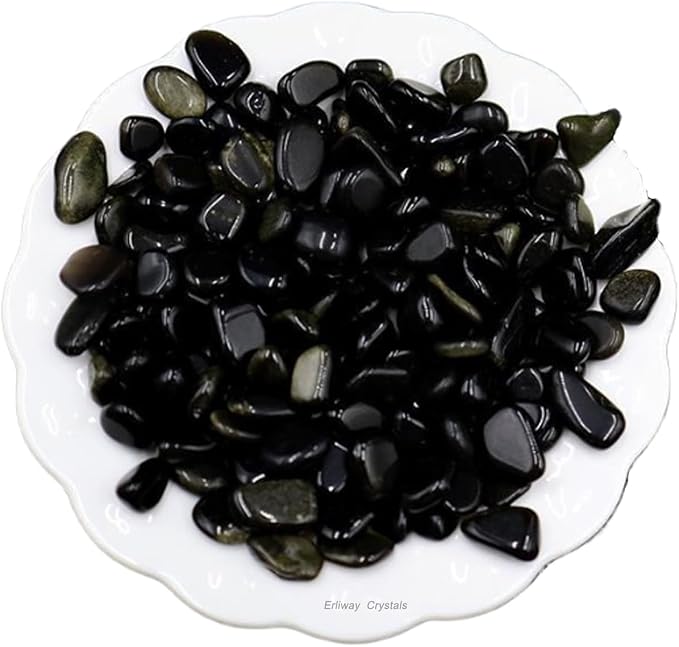 Erliway 100g Natural Gold Sheen Obsidian Crystal Chips 7-9mm Tumbled Stones | Small Crushed Crystal Stone, Polished Crystals Chips for Fish Tank, Healing Tumbled Rocks for Reiki Jewelry Making Home Décor