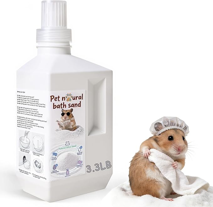 3.3lb Unscented Hamster Sand Bath, Natural Dust Bath Sand in Leak-Proof Bottle for Syrian & Dwarf Hamsters, Gerbils, Chinchillas Small Animals