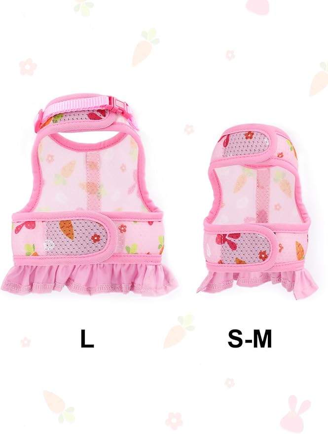 Hotlion Guinea Pig Harness and Leash Set, Soft Breathable Rabbit Harness and Leash Set Cute Mesh Bunny Vest Harness for Rabbit Hamster Clothes Kitten Ferret Puppy Small Pets Walking Gear, Pink L