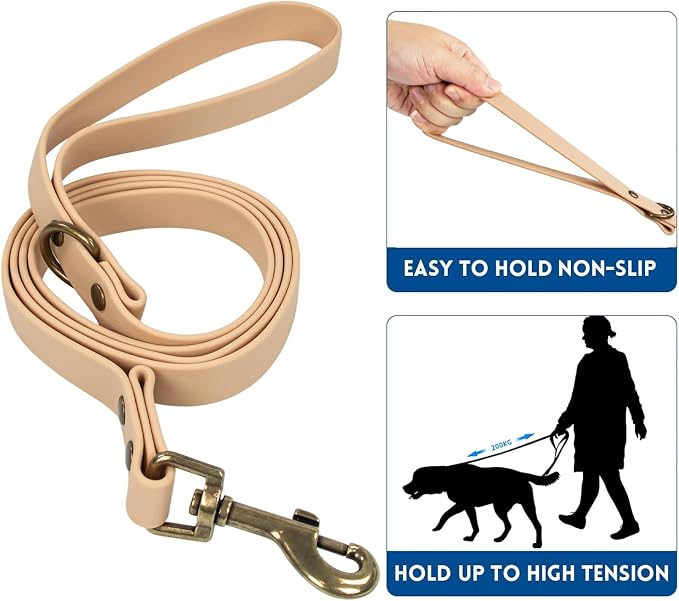 Wisedog Waterproof Dog Collar and Leash Set, M, Sand Color | Adjustable Puppy Collar, Cute Tag, 5FT Leash, Includes Poop Bag, For Small Medium Large Dogs