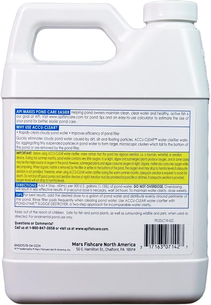 API Pond ACCU-Clear (32 fl oz) Water Clarifier - Improves Filter Efficiency | Quickly Cleans Cloudy Pond Water - Treats Up To 4,800 Gallons - Safe for Pets & Wildlife - Weekly Maintenance or As Needed