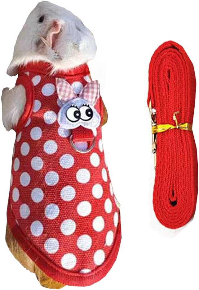 Christmas Small Animals Harness Santa Hamster Clothes Guinea Pig Harness and Leash Set Small Pet Clothes for Rats Kitty Mini Dog Hedgehog Squirrel and Small Breeds,M