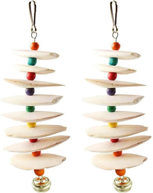 2 Pack Bird Toys with Cuttlebone, Parakeet Toys, Bird Beak Grinding Stone, Cage Accessories for for Parakeet Conure Lovebird Cockatiel Finch Canary Hamster Chinchilla Rabbit (Large)