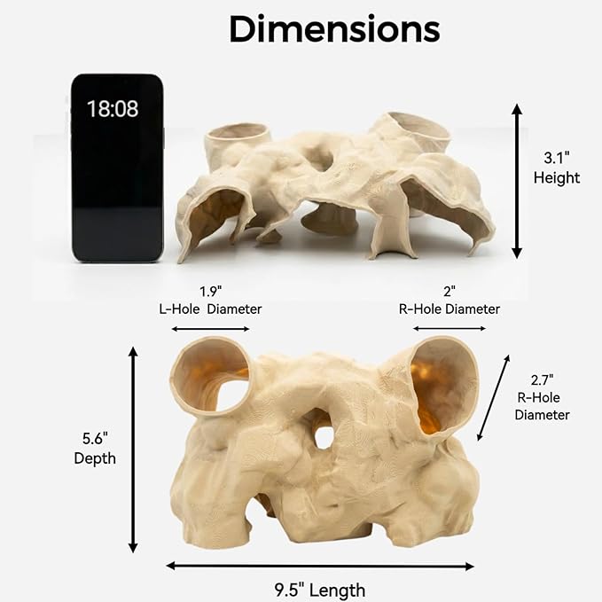 Large Aquarium Tunnel & Cave (9.5" L), 3D Printed Substrate Viewer Fish Hideout with Wide Top Entrances, Tank Decor for Small Fish, Corydoras, Betta & Shrimp - Set with 3 Mini Accessories (White)
