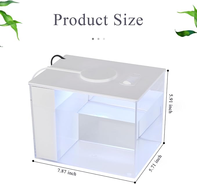Mini Fish Tank Betta Aquarium Starter Kits Multifunctional Desktop LED Aquarium with Switch Button White, 1 Gallon