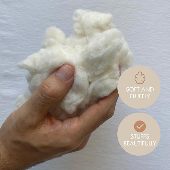 Cotton Stuffing By The Pound - Raw Natural Cotton Filling, Premium Cotton Fiber Fill, Combed Cotton for Pillow Stuffing, Dolls, Stuffed Animals, Nesting Material for Birds, Cotton for Stuffing (1 LB)