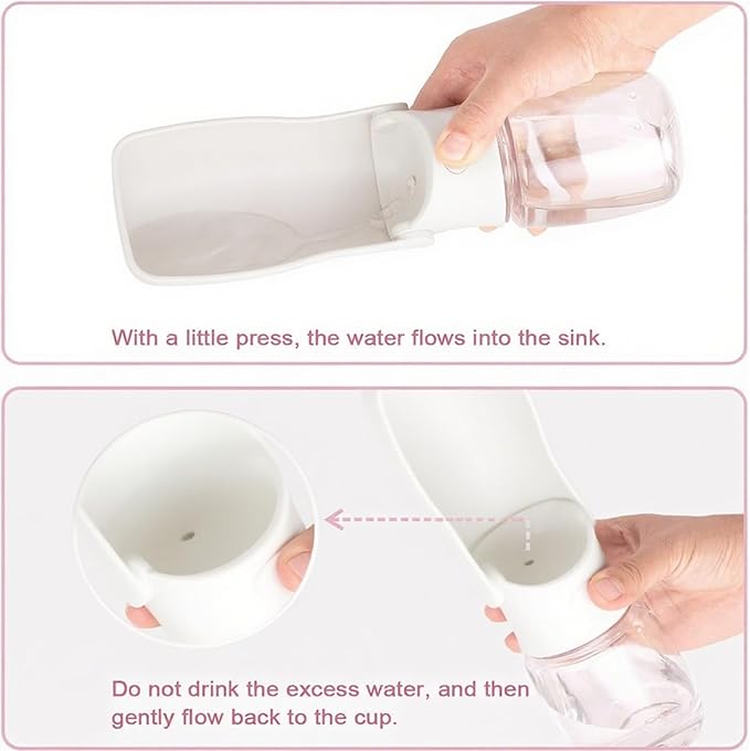Portable Dog Water Bottle, Foldable Dog Water Bottle Leak Proof Dispenser for Puppy Small Medium Large Dogs, Pet Drink Cup for Walking Hiking Traveling(White,12oz)