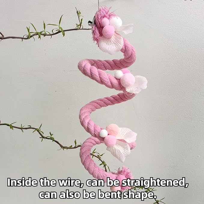 Bird Toys, Rope Perch for Parrots, 39.3 Inches Long, Brightly Colored Handmade Chew Toy, Spiral Design Bird Cage Climbing Rope for Lovebird Conure Quaker Budgie Cockatiel (Pink)