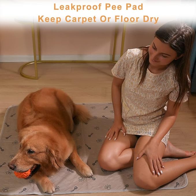 Peepeego 2Pack Pee Pads for Dogs Washable+Free Dog Comb, Waterproof Rugs 36”x48, Absorbent Dog Pads Reusable, Non Slip