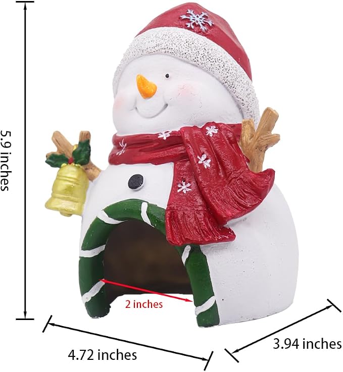 Ulifery Christmas Ornament Snowman Aquarium Decorations for Betta Hiding in 5-30 Gallon Fish Tank, White and Red