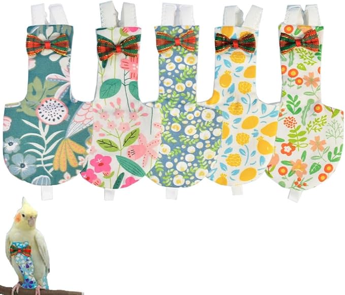 5pcs Bird Diaper Cute Printed Parrot Flight Suit Parrot Nappy Reusable Pigeon Pants Cockatiel Clothes for Parakeet Mini Macaw Budgie Canary for Indoor Outdoor - color2 M