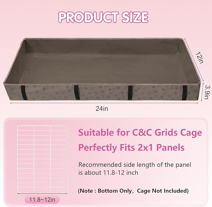 Funfurry Waterproof Guinea Pig Cage Liner,Washable Tarp Bottom Base,Cage Liners for Small Animals,Hamster Chinchilla Hedgehog Ferret Rabbit. (Tan Brown-Paw, 12" X 24")
