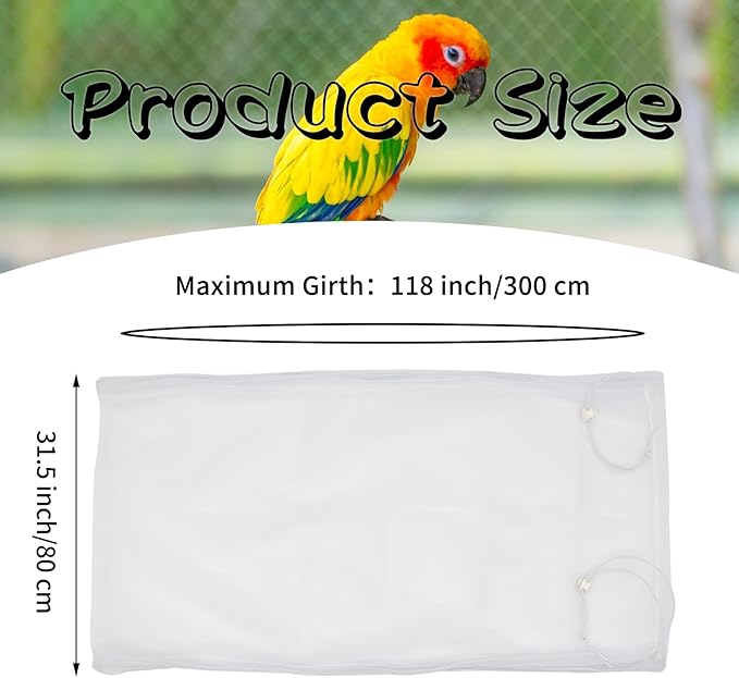 Daoeny 2PCS Bird Cage Seed Catcher, Large Bird Cage Cover, Adjustable Soft Airy Nylon Mesh, Birdcage Cover Skirt Seed Guard for Parrot Parakeet Macaw Round Square Cages (Black & White)