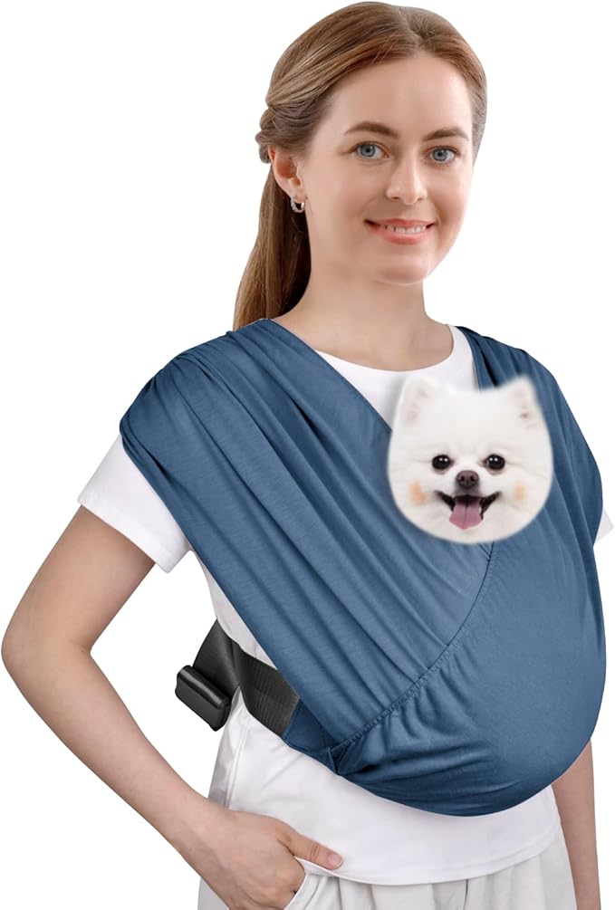 CUBY Swaddle Dog Sling Carrier for Small Dogs, Front Pet Sling Carrier Chest,Hands Free Adjustable Cat Sling Carrier Soft Cotton Reducing Pain Puppy Sling Carrier for Small Pet Up to 10lb (Blue)