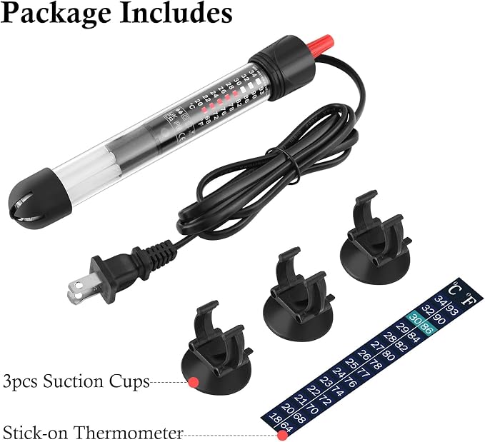 Aquarium Heater 50W 100W 300W, Submersible Glass Fish Tank Heater for Fresh and Salt Water (50W)