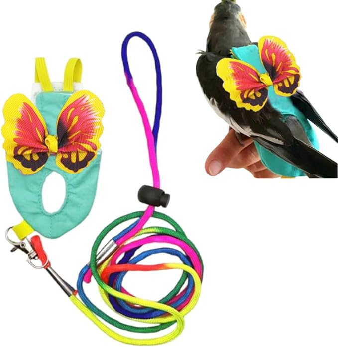 Pet Bird Diaper Harness Adjustable Parrot Harness and Leash Set Cockatiel Flight Suit with 60 Inch Leash Bow Tie Bird Flying Clothes for Conures Cockatoos Cockatiel Pigeon(Yellow, Medium)