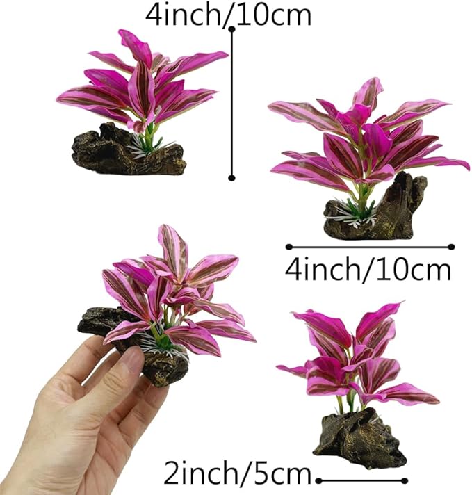Fish Tank Decorations Aquarium Decor Ornaments Betta Pink Leaf pad Hammock Artifical Driftwood Goldfish Bowl Accessories (Hot Pink Set)